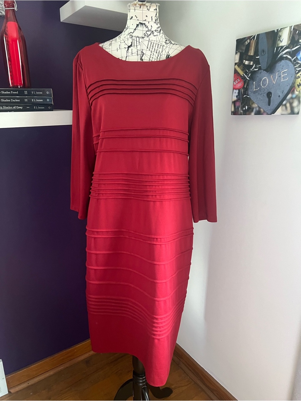 long tall sally Red Long Sleeve Pleated Shift Dress